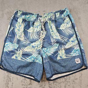 Spicy Tuna Swim Trunks Men's‎ Large Blue Green Tropical Print Mesh Lined Pockets